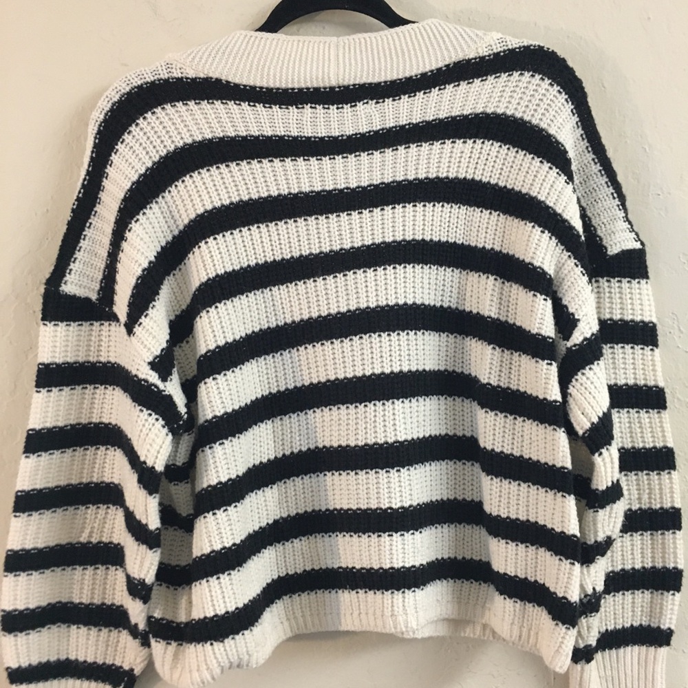 Pigalle Stripe Knit Cardigan Sweater Large Black White Relaxed Fit Boxy Crop - Picture 8 of 8